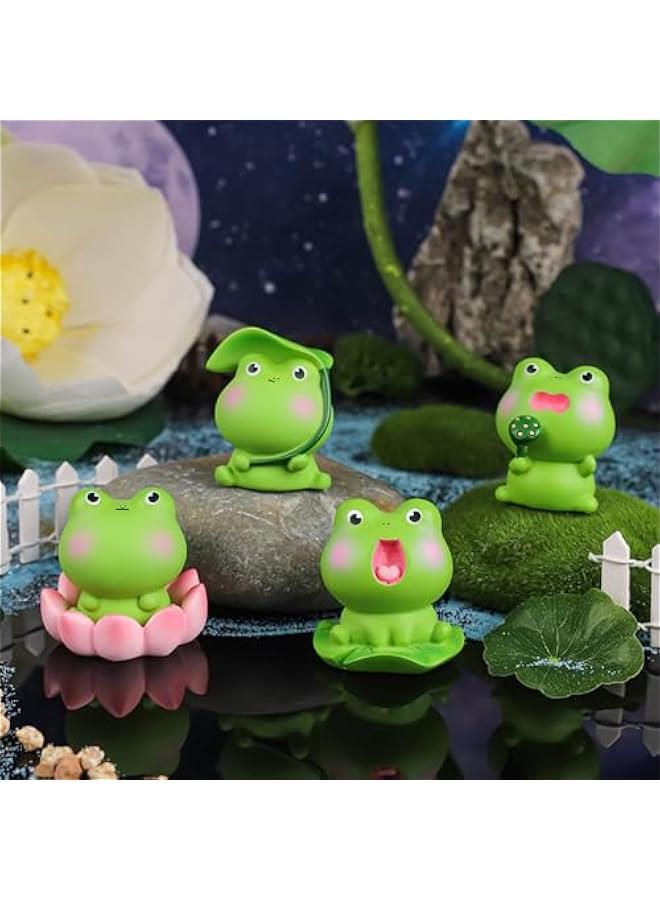 Car Dashboard 4 Pcs Frogs Figurines Ornaments Cute Car Interior Decor Accessories Room Decorative Desktop Decorations Cars Gift (Lotus Series) - Image 2